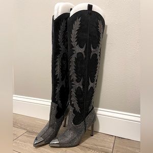 Gianni bini black rhinestone boots